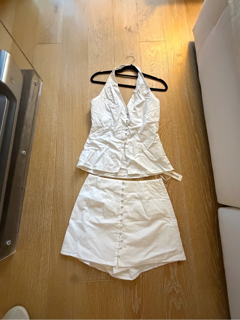Commense White Halter Button-Front Top & Skort Set